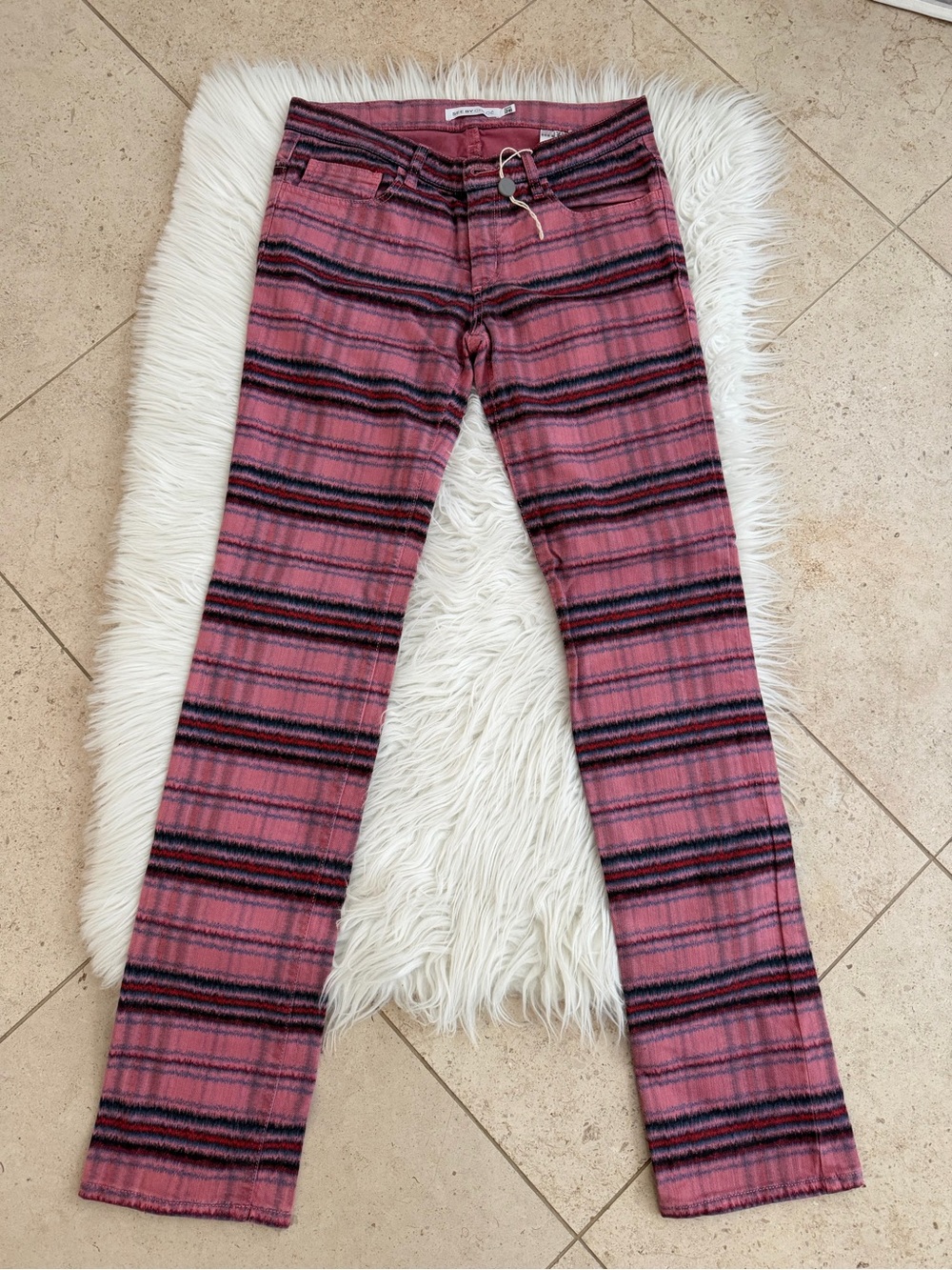 NWOT See by Chloé Pink & Black Striped Jeans Pants Vintage Women Size 26